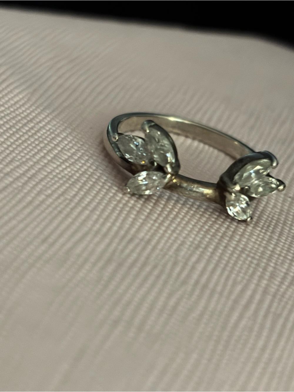 Sterling Silver Leaf Accent Ring Hugger with Cz Stones - Silver